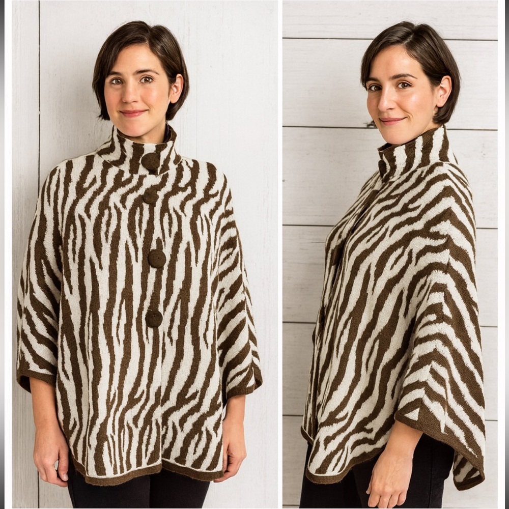Alpaca Fina Wool Animal Print Poncho OS Luxury Handmade Peruvian Cozy Winter